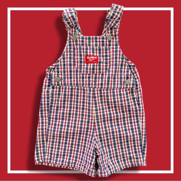 Vintage OshKosh Plaid Shortalls - 3T - EVC - Picture 1 of 2